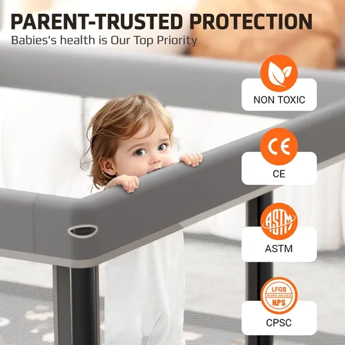 Vista 3 de Corralito plegable para bebés con alfombra, 50"×50" corralito plegable para bebés y niños pequeños, corral de juegos de seguridad para niños
