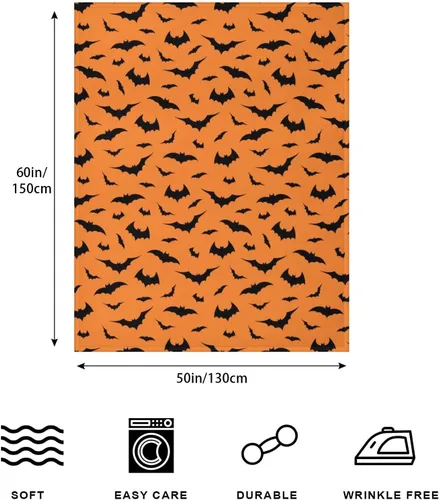 Vista 4 de Manta de franela de murciélagos de Halloween, cálida y acogedora, manta de franela suave para el otoño, para sofá, cama, sofá, Halloween, gótico
