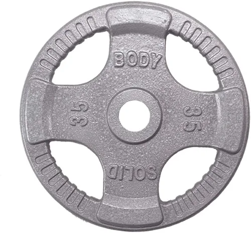 Vista 8 de Body-Solid Juego de discos olímpicos de hierro fundido con diseño de agarre cuádruple, pesas libres, placas de mancuernas, agujero estándar de 2