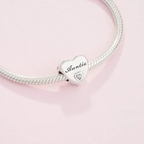 Vista 4 de Pandora Auntie Love Heart Charm - Pulseras de momentos compatibles - Joyas para mujeres - Regalo para mujeres en tu vida - Hecho con plata de ley