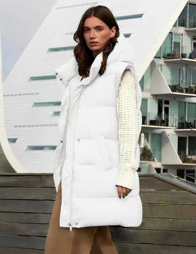 Vista 2 de Fiona Jolin Chaleco largo acolchado con capucha para mujer, abrigos de invierno acolchados sin mangas, chaquetas hinchadas