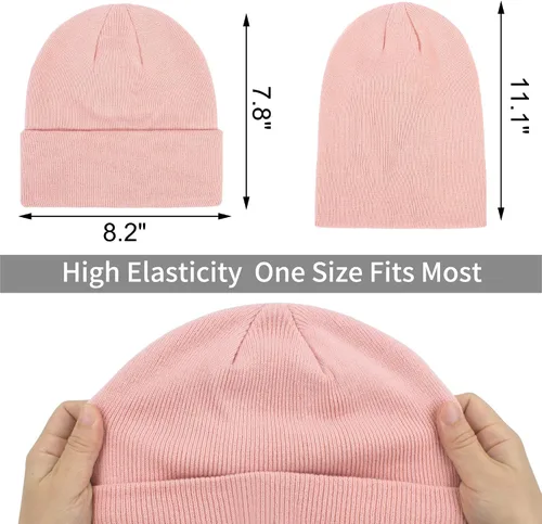 Vista 4 de Muryobao Paquete de 2 gorros de punto cálidos para mujer de invierno suaves elásticos para clima frío