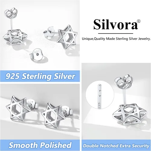 Vista 5 de Silvora Aretes de plata de ley con estrella de DavidOjo de Horus para mujeres, adolescentes y niñas, delicado embalaje de regalo