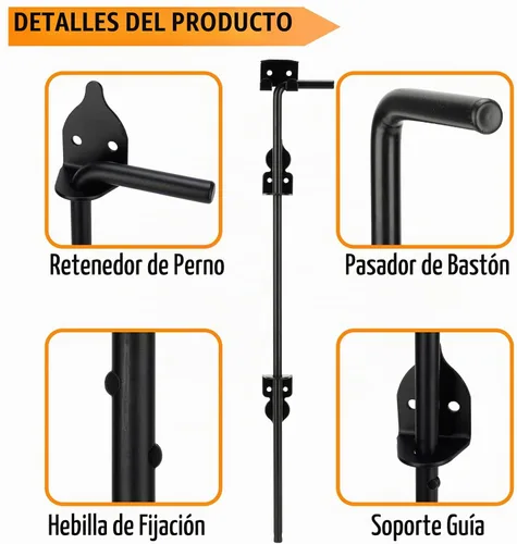 Vista 3 de Barra de Caída de Puerta con Perno de Bastón de 12" de Acero - Cerradura de Suelo de Puerta Pesada Diseñada para Puertas de Madera, Metal, Vinilo