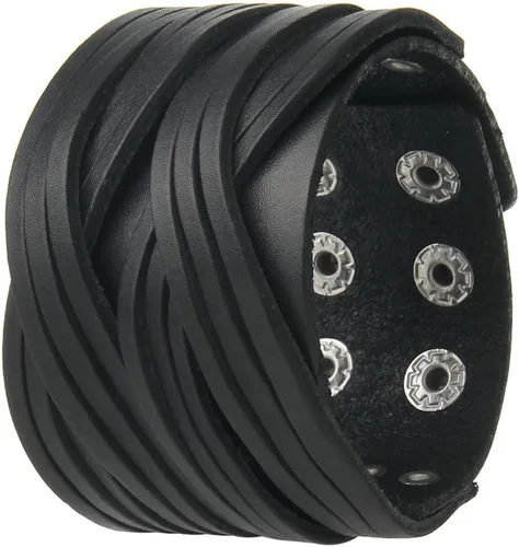 Vista 16 de Pulsera de cuero para hombre, brazaletes de cuero punk, pulsera de cuero negro para mujer