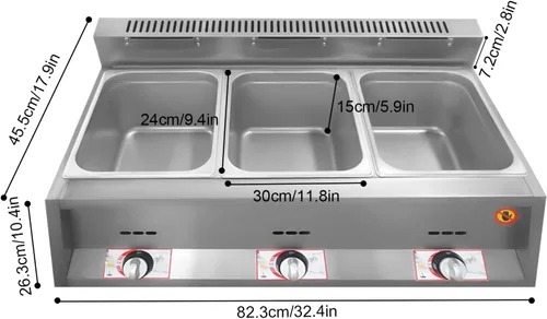 Vista 2 de Calentador de alimentos comercial, freidora de gas para encimera, calentador de sopa de alimentos, mesa de vapor con tapas para fiestas, catering