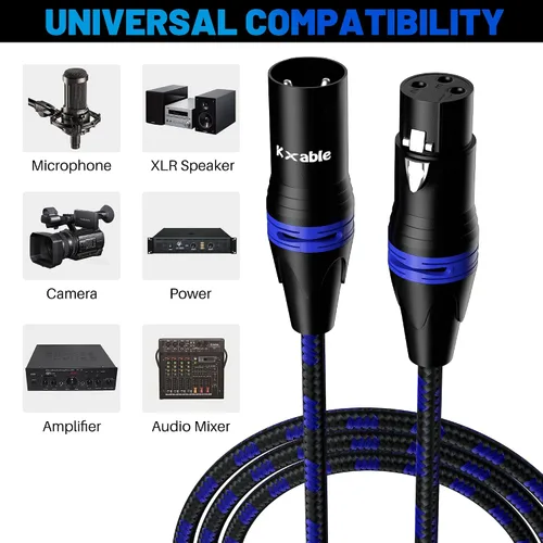 Vista 3 de XLR Cable de micrófono de 2 pies (paquete de 2, multicolor), cable de conexión de micrófono equilibrado de 3 pines macho a hembra, trenzado