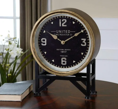 Vista 2 de Uttermost Reloj de mesa Shyam Vintage Brass de 16" de alto