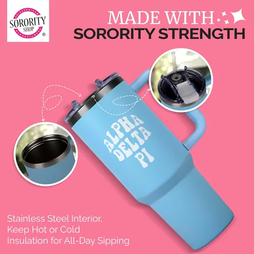Vista 3 de Sorority Shop Alpha Phi - Vaso de 40 onzas con asa, para mujer, bonito vaso con grabado de hermandad de mujeres, vasos aislados para mantener tus