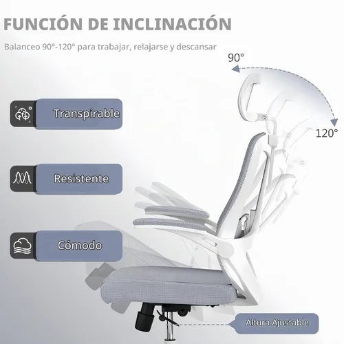 Vista 3 de Silla de oficina ergonómica, sillas de escritorio cómodas de 350 libras con reposacabezas ajustable y soporte lumbar para espalda, sillas de gris