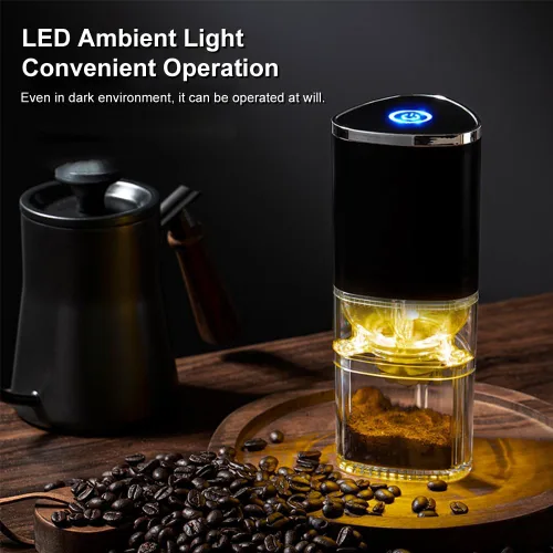 Vista 4 de Molinillos de café para uso doméstico, molinillo de café de rebabas, cafetera con molinillo de carga USB integrada, molienda gruesa y fina, adecuada