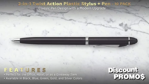 Vista 2 de DISCOUNT PROMOS Twist Action - Juego de 10 bolígrafos de plástico para el trabajo, bolígrafos geniales para escribir, tinta negra, color negro