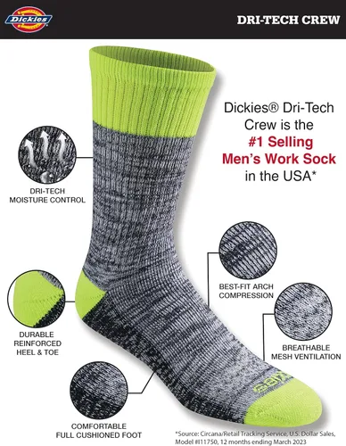 Vista 2 de Dickies - Calcetines deportivos con función de control de la humedad y tecnología Dri-Tech, paquete múltiple