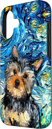 Vista 2 de iPhone 16 Yorkshire terrier Starry Night Cute Yorkie Dog Art por Aja Case