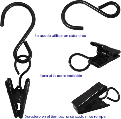 Vista 3 de Clips de cortina con ganchos en S de acero inoxidable, paquete de 50 clips colgantes para luces de fiesta, ganchos para fotos, exhibición de 2.4