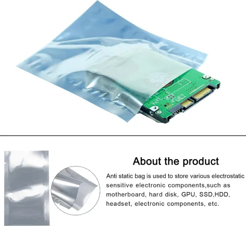 Vista 3 de Bolsas antiestáticas de protección ESD reutilizables, [para dispositivo electrónico GPU disco duro SSD HDD placa madre] - 2 x 4 pulgadas/25 piezas