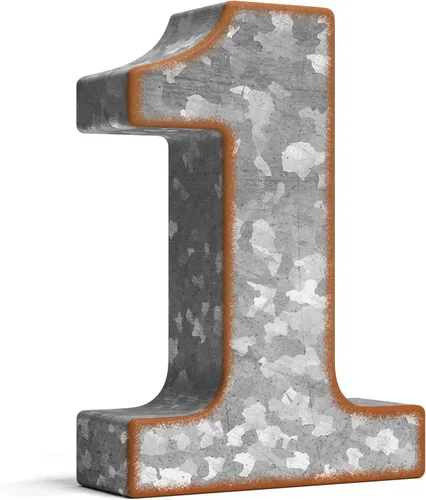 Vista 10 de CraftyCrocodile Números de metal galvanizado de 7" para decoración de pared - Número 3D 0 para colgar y de pie libre - Números de mesa rústicos