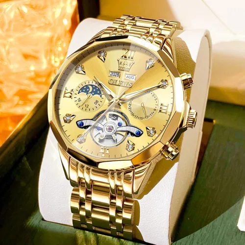 Vista 69 de OLEVS Reloj de pulsera automático con diseño de esqueleto para hombre, de lujo, con diamantes de lujo, de acero inoxidable, calendario, reloj