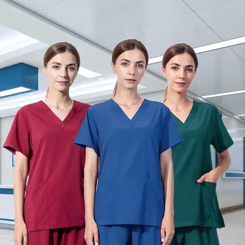 Vista 6 de Conjunto de uniformes quirúrgicos para mujer, pantalones deportivos con cuello en V, bolsillo (verde, XL)