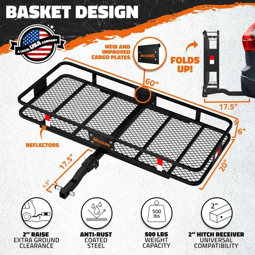 Vista 2 de Mockins Portaequipajes de enganche de remolque resistente de 60"x20"x6" con soporte para placa de matrícula y bolsa de carga impermeable de 16 pies