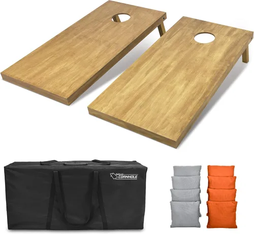 Vista 27 de GoSports 4 ft x 2 ft Regulation Size Wooden Cornhole Boards Set with Light Brown Finish - Includes Carrying Case and Bean Bags Negro- gris