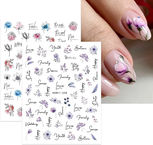 Vista 5 de JMEOWIO 10 hojas de calcomanías de arte de uñas de flores de primavera, calcomanías autoadhesivas, uñas coloridas de verano, suministros de uñas