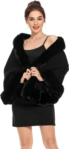 Vista 3 de ZLYC Mujer Invierno Chal de Piel Sintética, Estola, Bufanda Cálida, Capa de Encaje