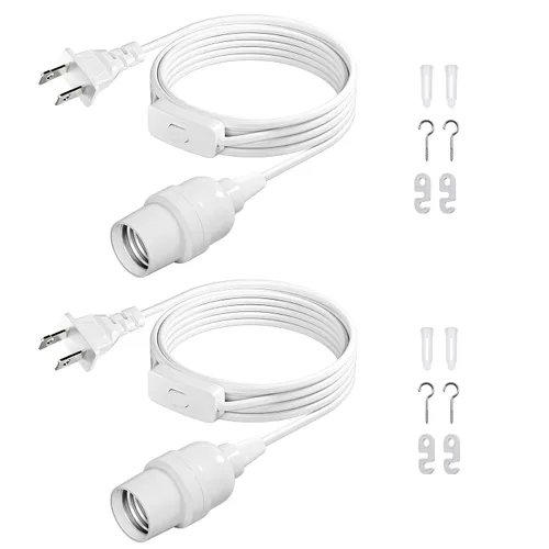 Vista 24 de DiCUNO Cable de extensión de linterna colgante E26, lámpara de control de interruptor de cable en línea para enchufar y apagar, 6.6 pies, negro