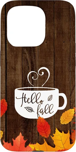 Vista 14 de Hello Fall - Taza de café para iPhone 16, diseño de hojas de otoño
