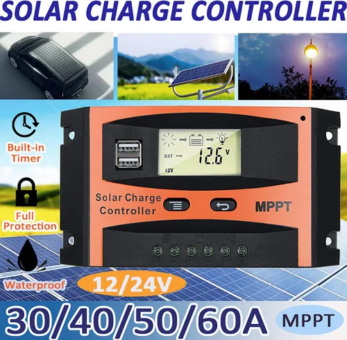 Vista 5 de Controlador de carga solar de 30 A, controlador de cargador solar MPPT, regulador inteligente de panel solar de 12 V/24 V con doble puerto USB