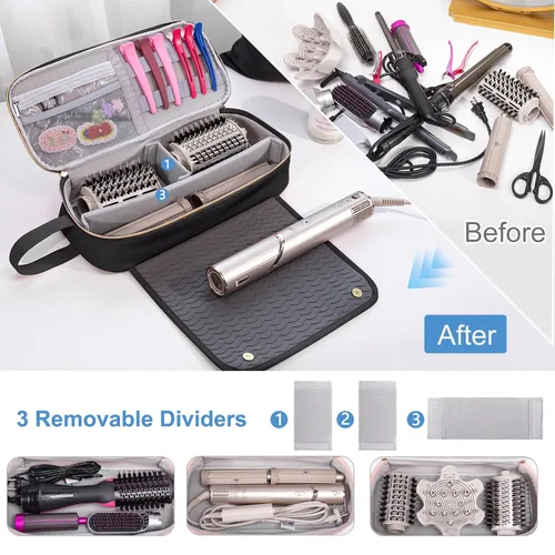 Vista 5 de Bolsa de viaje 2 en 1 para herramientas para el cabello con alfombrilla resistente al calor para Shark Flexstyle, planchas, alisadoras, rizadores