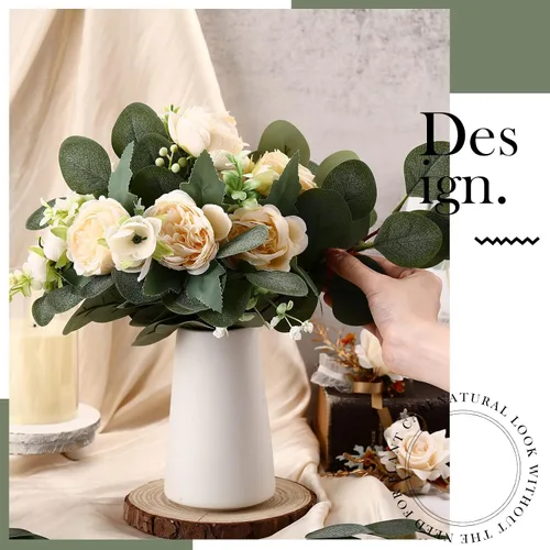 Vista 5 de Taiyin 60 hojas artificiales de eucalipto para bodas, hojas de eucalipto, tallos verdes, tallos verdes artificiales para centros de mesa de boda