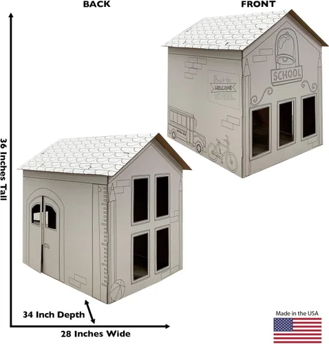 Vista 2 de Cardboard People Color Me School House - Soporte de cartón de tamaño real