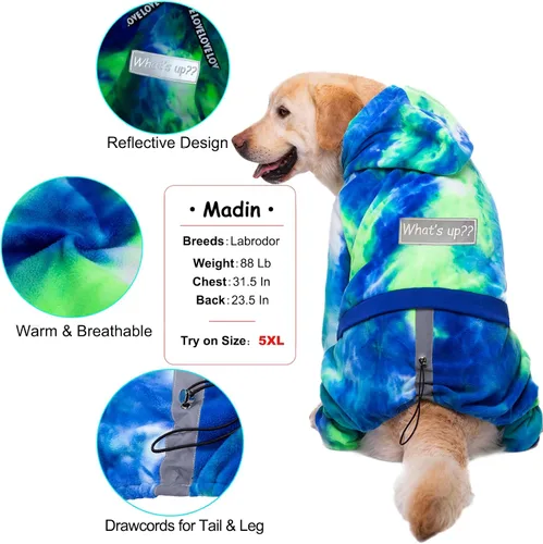 Vista 3 de Sudadera con capucha para perros de invierno para perros grandes y medianos, sudadera con capucha de 5 patas, sudadera con capucha de forro polar
