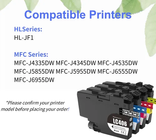 Vista 2 de F FINDERS&CO LC406 Cartuchos de tinta para Brother MFC-J4335DW J4345DW J5855DW (1BK 1C 1M 1Y), LC 406 Ink, MFC-J4535DW J5955DW J6555DW J6955DW