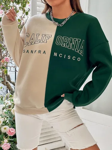 Vista 4 de WDIRARA Sudadera de gran tamaño con cuello redondo y bloque de color para mujer
