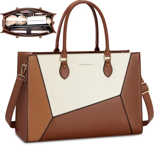 Vista 9 de RAINSMORE Bolsa de mano para laptop para mujer, 15.6 pulgadas, bolsas de trabajo grandes para mujeres, impermeables, para negocios, oficina