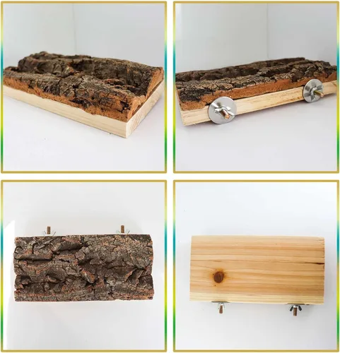 Vista 5 de Dnoifne Tablero de asiento de corcho, soporte de madera natural para loros, pájaros y pájaros, jaula de madera natural, accesorios para loros