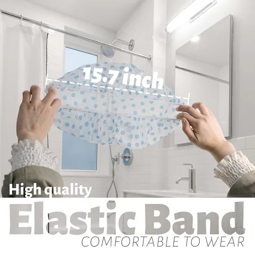 Vista 3 de Gorro de ducha, 12 unidades, de plástico, para mujer, reutilizable, impermeable, banda elástica, estampado de flores, para ducha, spa, salón