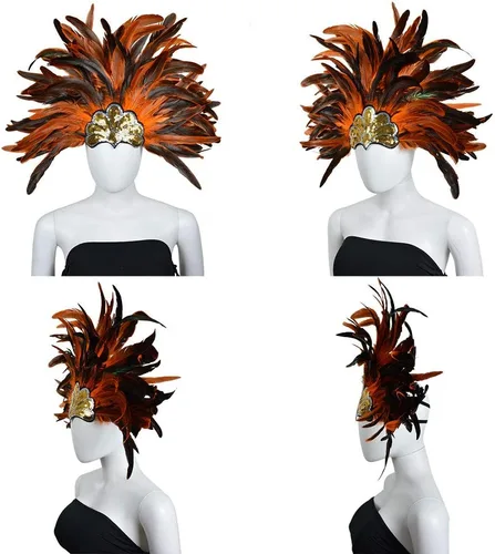 Vista 6 de HOMELEX Tocado de plumas negras para mujer, accesorios de carnaval caribeño, Naranja-1