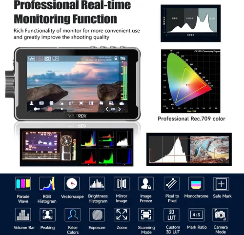 Vista 5 de VILTROX DC-550 Lite - Monitor de campo de cámara DSLR con pantalla táctil de 5.5 pulgadas con batería/parasol para sombrilla, 400Nits 1920X1080 IPS
