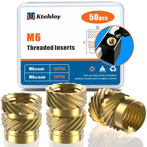 Vista 23 de 51 piezas de insertos roscados de 1/4"-20, kit surtido de tuercas moleteadas SAE de rosca hembra, inserto de calor de latón para impresión 3D piezas