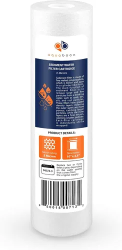 Vista 8 de Aquaboon Filtro de Sedimentos de 5 Micrones 10 x 2.5 - Repuesto de Filtro de Agua para Toda la Casa Compatible con Filtros de Agua de Pozo - P5