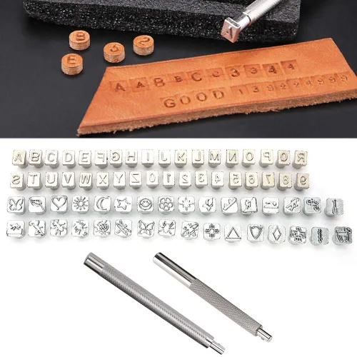 Vista 3 de Juego de punzones de sellos, letras del alfabeto, juego de troquelado para tallar, sellos en relieve, cuero, manualidades, herramientas