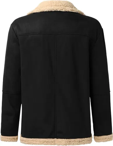 Vista 5 de WOSJKDJ Chaqueta de piel sintética para hombre, chaqueta de piel sintética con cuello de solapa, forro de sherpa con cremallera de invierno