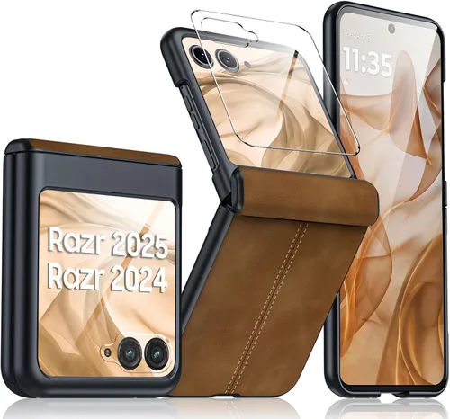 Vista 68 de para Samsung Galaxy Z Flip 7 Funda con protección de bisagras y protector de pantalla incorporado, funda de cuero mate de policarbonato ultradelgada
