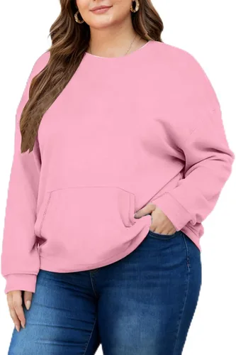 Vista 8 de Sudaderas de talla grande para mujer, sudadera casual de manga larga, color liso, cuello redondo, talla L-6XL