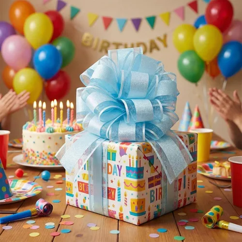 Vista 2 de HQJAXJ 6 lazos azul cielo para envolver regalos, lazos con purpurina de 6 pulgadas para cestas de regalo, Pascua, cestas de regalo, fiestas