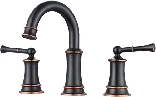 Vista 10 de Llave de baño negra, llave de lavabo de baño de 8 pulgadas con conjunto de drenaje emergente, llave de baño generalizada con líneas de suministro