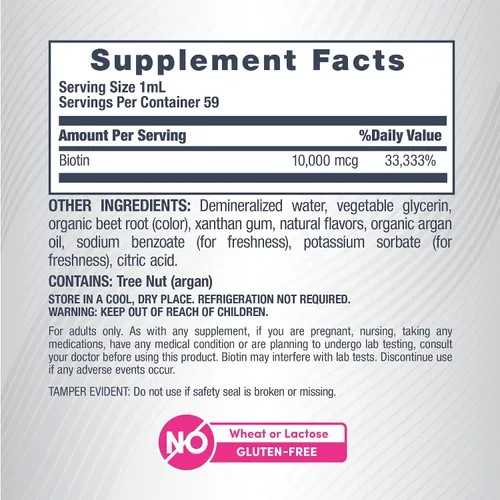 Vista 4 de NeoCell Biotin Liquid Drops 10000mcg 2 onzas líquidas Suplemento de acción rápida Sabor a bayas cabello, piel y uñas